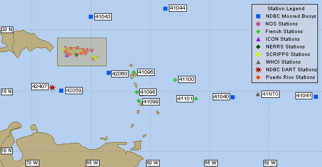 Mesomap of nearby weather buoys