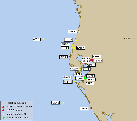 Mesomap of nearby weather buoys