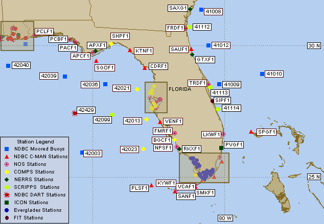 Mesomap of nearby weather buoys