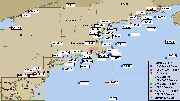 Mesomap of nearby weather buoys