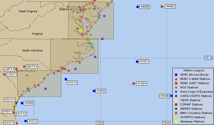 Mesomap of nearby weather buoys