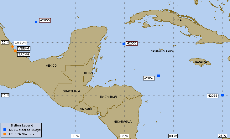 Mesomap of nearby weather buoys